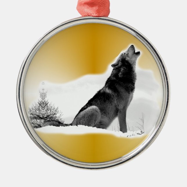 Alaskischer Timberwolf Silbernes Ornament (Vorne)
