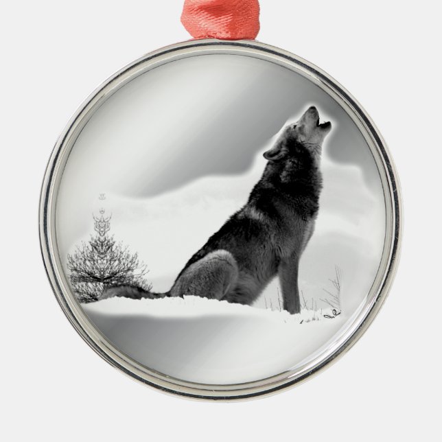 Alaskischer Timberwolf Silbernes Ornament (Vorne)