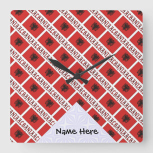 Albania and Albanian Flag Tiled with Your Name Squ Quadratische Wanduhr