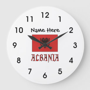 Albania and Albanian Flag with Your Name Large Clo Große Wanduhr