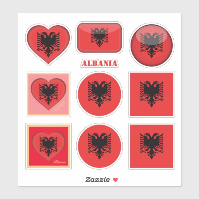 Albanie autocollants & drapeau albanais, coeur/spo (Feuille)