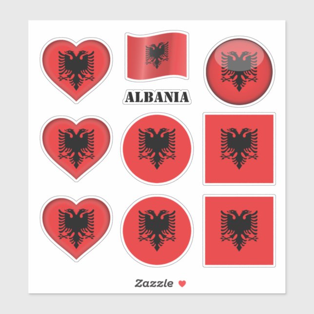 Albanie autocollants & drapeau albanais, coeur/spo (Feuille)