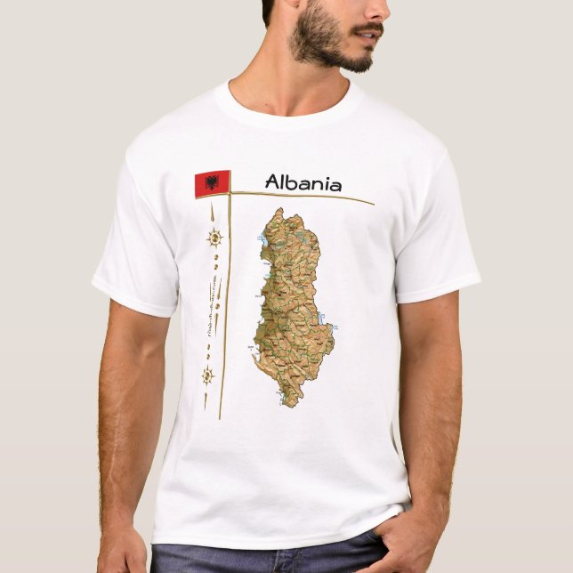 Albanie Carte + Drapeau + Titre T-shirt (Devant)