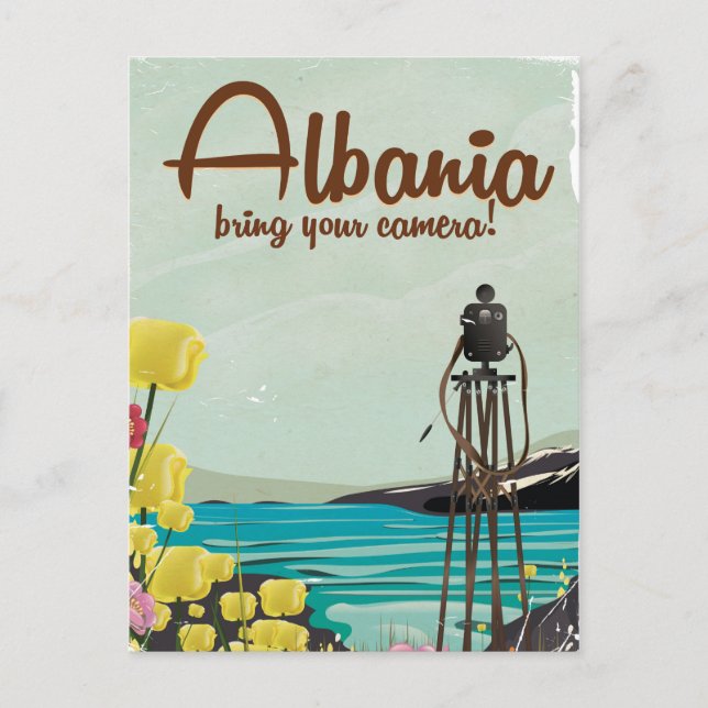 Albanien Camera Vintage Reiseplakat Postkarte (Vorderseite)