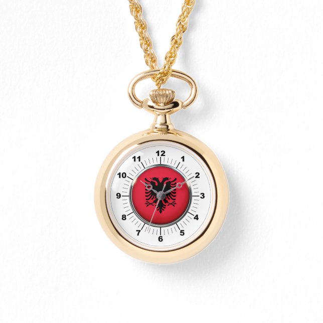 Albanien-Flaggen-Wraparound-Gold-Uhr Armbanduhr (Vorderseite)