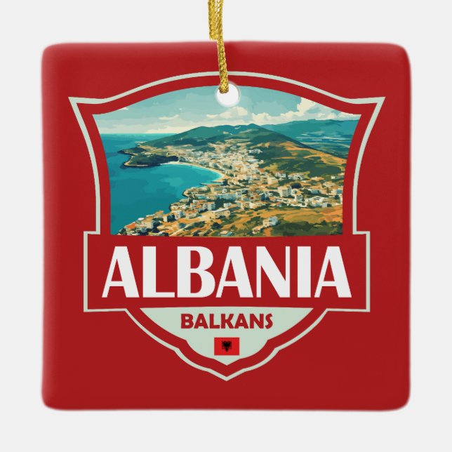 Albanien Illustration Retro Abzeichen Keramikornament (Vorderseite)