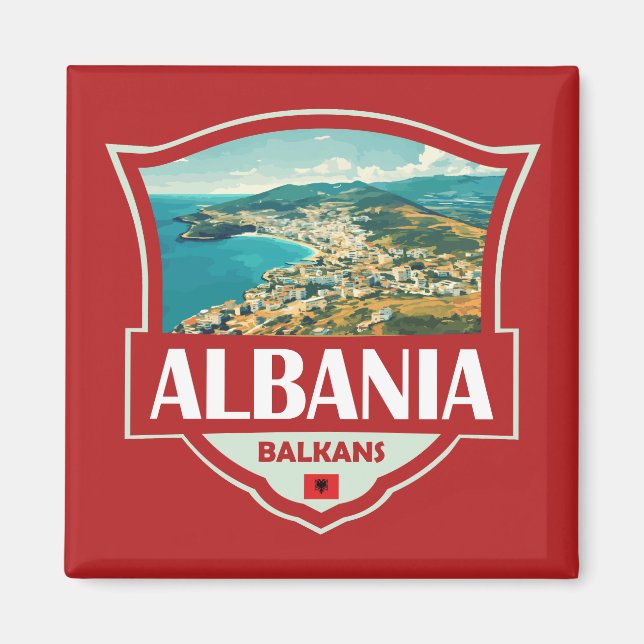 Albanien Illustration Retro Abzeichen Magnet (Vorne)