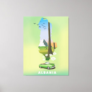 Albanien-Karte Illustriertes Reiseplakat Leinwanddruck