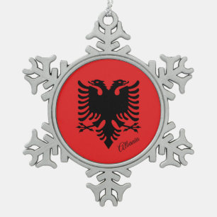 Albanien, Schneeflocke, albanische Flagge Schneeflocken Zinn-Ornament