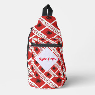 Albanien und albanische Flagge Tile Rot Personalis Crossbody Bag