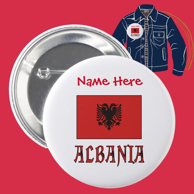 Albanien und die albanische Flagge - Rote Personal Button (Von Creator hochgeladen)