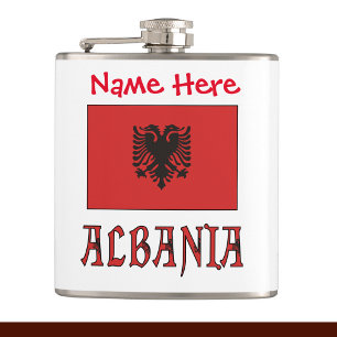 Albanien und die albanische Flagge - Rote Personal Flachmann