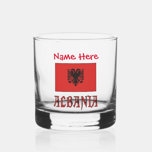 Albanien und die albanische Flagge - Rote Personal Whiskyglas (Vorderseite)