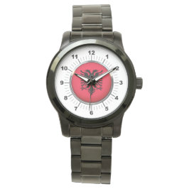 Albanienflagge: Oversized Black Watch Armbanduhr