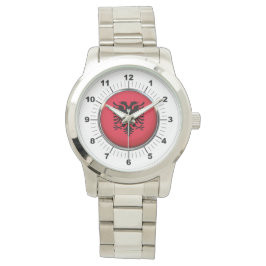 Albanienflagge: Oversized Silver Watch Armbanduhr