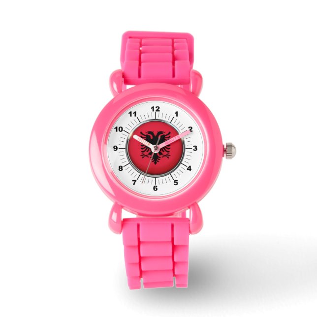 Albanienflagge Rosa Glitzer Strap Watch Armbanduhr (Vorderseite)