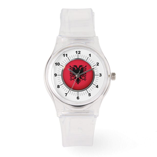 Albanienflagge Sporty Pink Silicon Watch Armbanduhr (Vorderseite)