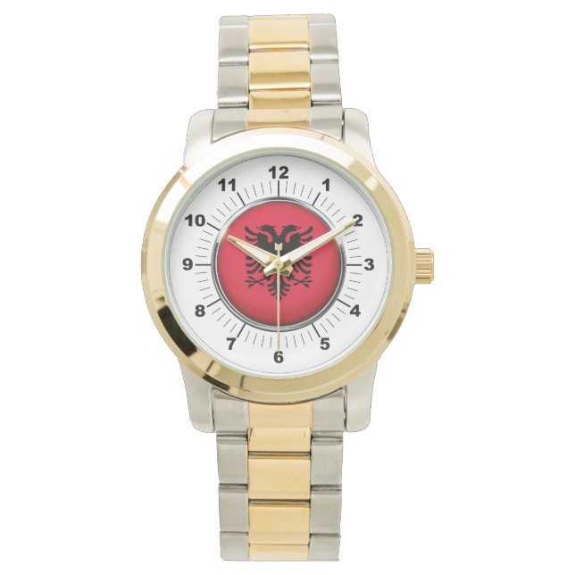Albanienflagge: Zwei-Tonen-Uhr Armbanduhr (Vorderseite)