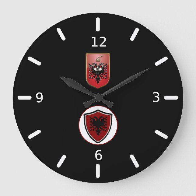 Albanische Fahnenwappen Große Wanduhr (Vorderseite)