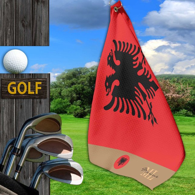 Albanische Flagge & Albanien, mit Monogramm / Golf Golfhandtuch (Von Creator hochgeladen)