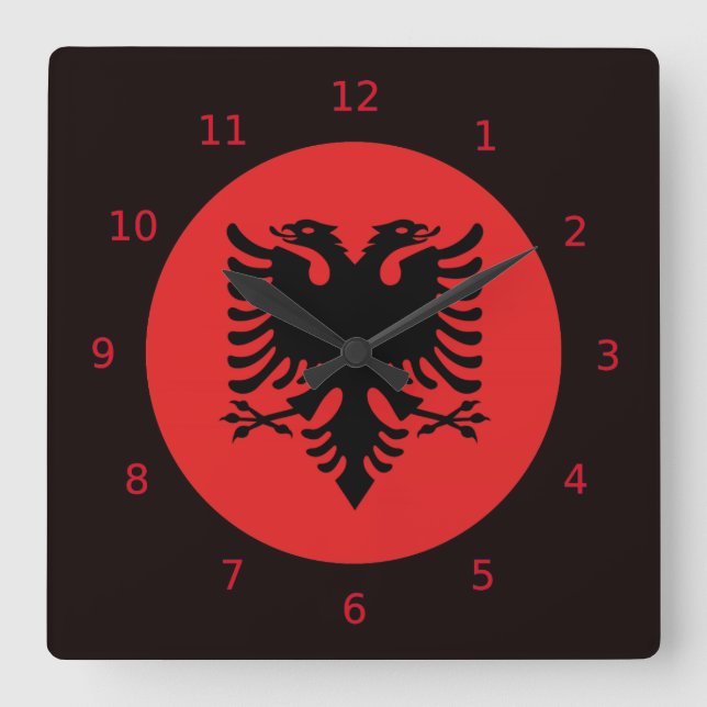 Albanische Flaggenuhren Quadratische Wanduhr (Vorderseite)