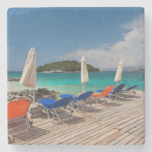 Albanische Riviera, Ksamil, Strandpromenade Steinuntersetzer