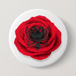 Albanische Rosen-Flagge auf Weiß Button