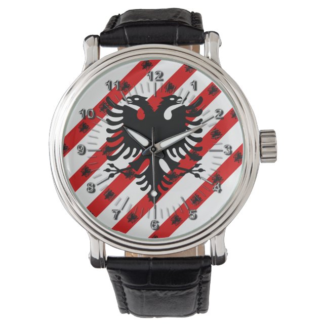 Albanische Streifenflagge Armbanduhr (Vorderseite)