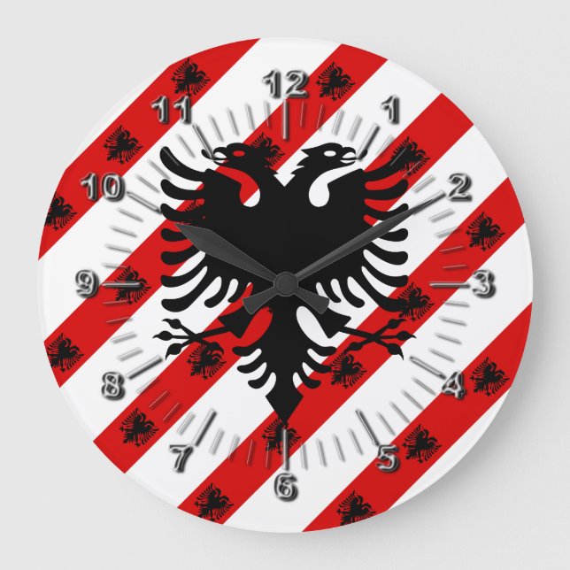 Albanische Streifenflagge Große Wanduhr (Vorderseite)