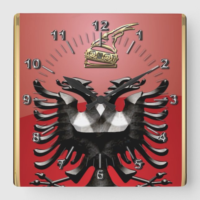 Albanische Wappen Quadratische Wanduhr (Vorderseite)