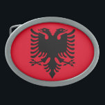 Albanisches Wappen Ovale Gürtelschnalle<br><div class="desc">Schwarzes Adlerdoppelt-Kopfsymbol patriotischen Musters Albaniens</div>