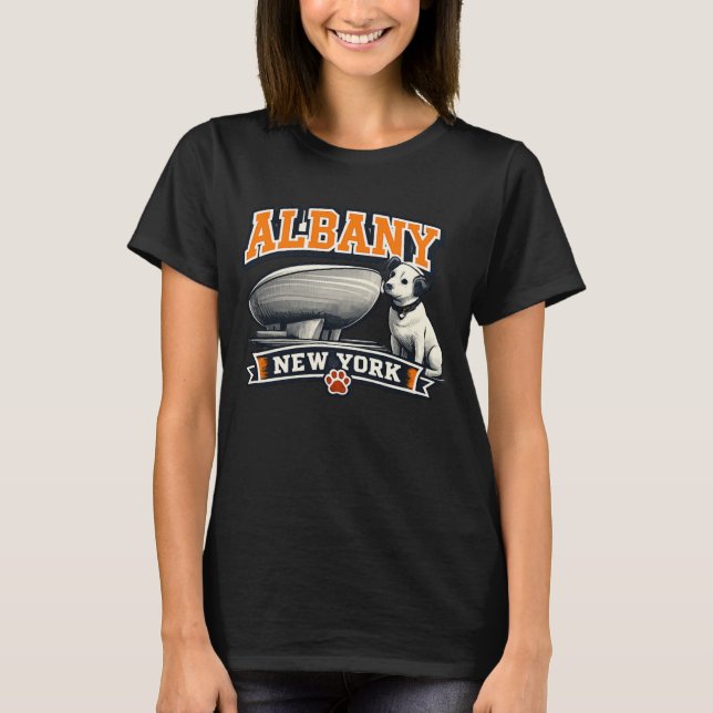 Albany New York Nipper Dog Landmark Retro Design T-Shirt (Vorderseite)