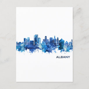 Albany New York Skyline Blue Einladungspostkarte