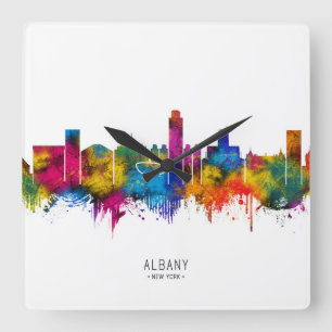 Albany New York Skyline Quadratische Wanduhr