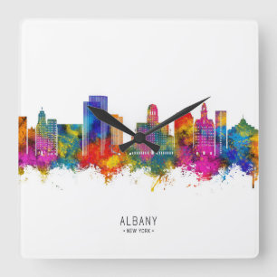 Albany New York Skyline Quadratische Wanduhr