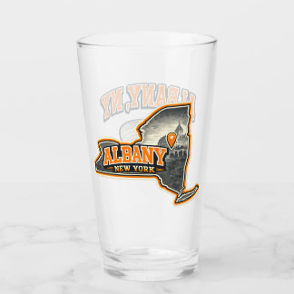 Albany New York State Outline Karte Label Design Glas