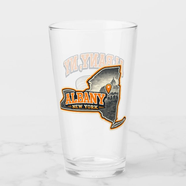 Albany New York State Outline Map Label Design Glas (Vorderseite)