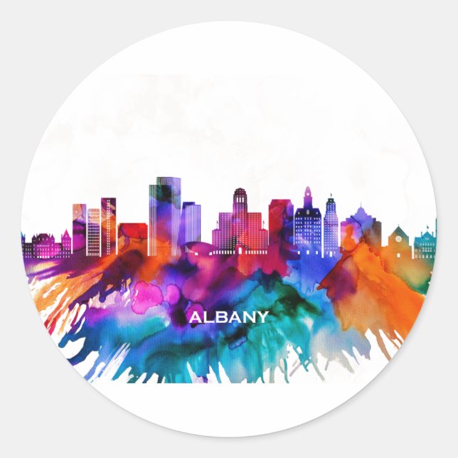 Albany Skyline Runder Aufkleber (Vorderseite)