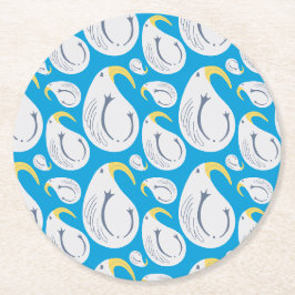 Albatross Weiß, Blau, Gelb, Grau, Paisley Design Runder Pappuntersetzer
