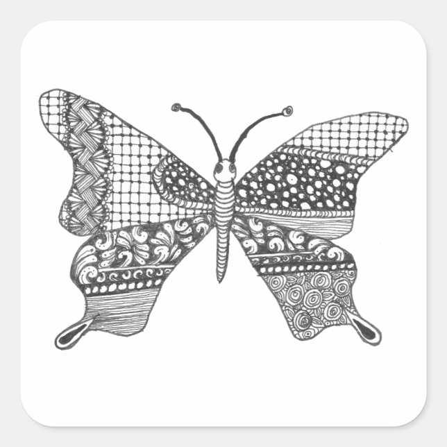 Albern Doodle Butterfly Quadratischer Aufkleber (Vorderseite)