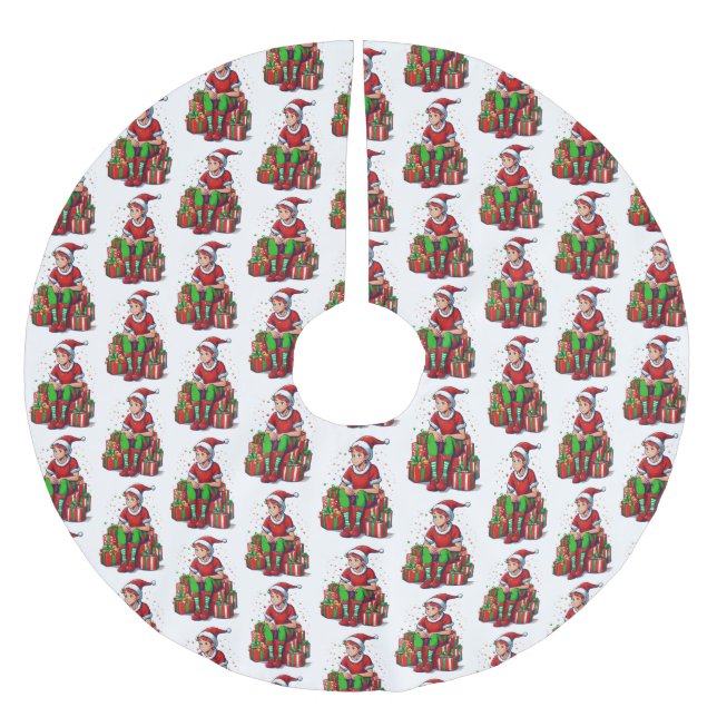 Albern Funny Christmas Weihnachtsmann Elf Kind Polyester Weihnachtsbaumdecke (Vorderseite)