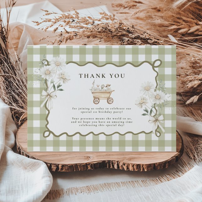 Albern Gänse 1. Geburtstag Gingham Dankeskarte (Von Creator hochgeladen)