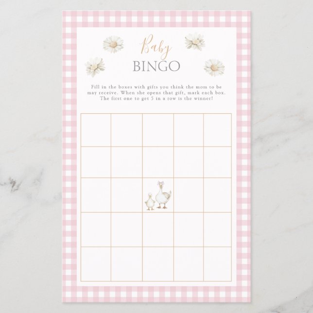 Albern Gänse Baby Bingo Whimsical Pink Duschspiel Flyer (Vorne)