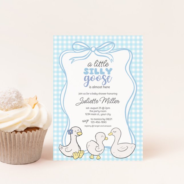 Albern Gänse Boys Gingham Baby Dusche Einladung (Silly Goose Gingham Boys Baby Shower Invite)