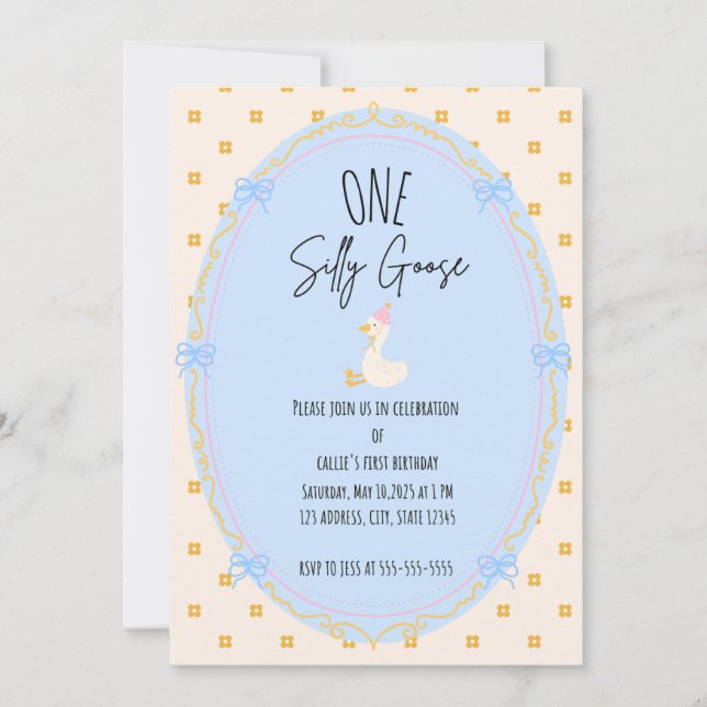 Albern Gänse erste Geburtstag Einladung (Vorderseite)