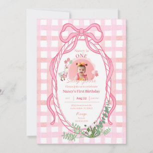 Albern Gänse Erster Geburtstag Rosa Foto Einladung
