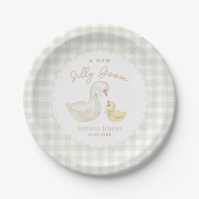 Albern Gänse Gingham Duck Babydusche Pappteller (Vorderseite)