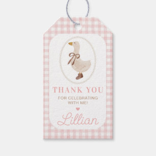 Albern Gänse Pink Gingham Birthday Party Geschenkanhänger