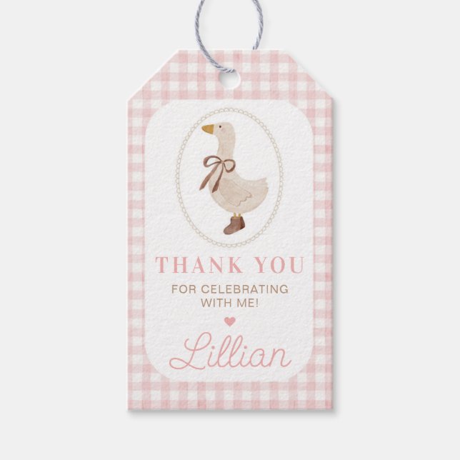 Albern Gänse Pink Gingham Birthday Party Geschenkanhänger (Vorderseite)