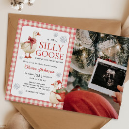 Albern Gänse Weihnachten Gingham Baby Dusche Foto Einladung